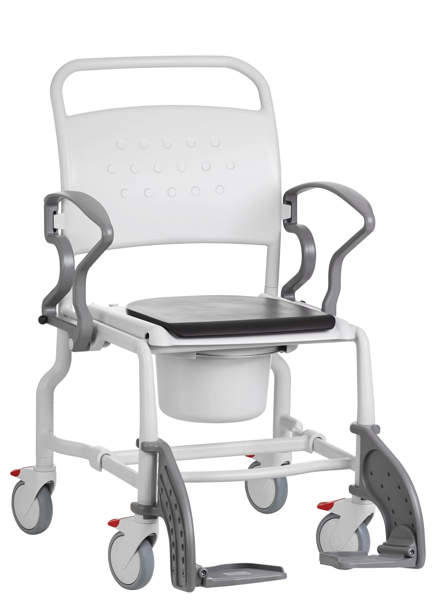 Rebotec Boston Toilettenrollstuhl In Grau/blau Bis 150 Kg Körpergewicht Inkl. Eimer Und Armlehnen, 4 Arretierbare 5-Zoll Räder 4 Rebotec Boston Toilettenrollstuhl In Grau/blau Bis 150 Kg Körpergewicht Inkl. Eimer Und Armlehnen, 4 Arretierbare 5-Zoll Räder – Bild 2