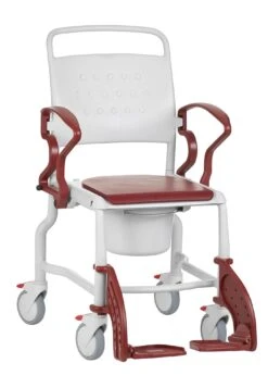 Rebotec Bonn Grau-rubinrot Toilettenstuhl, Komplett Mit Eimer, Armlehnen Und Fußstützen