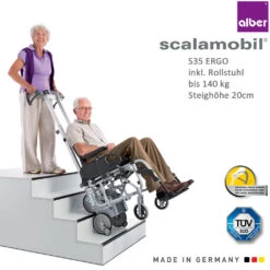 Alber Scalamobil S35 Treppensteiger, Komplettpreis Inkl. Faltrollstuhl Im Set, Fertig Vormontiert & Fahrbereit, Bis 140kg, Steighöhe 20cm, Inkl. Einweisung