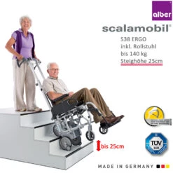 Alber Scalamobil S38 Treppensteiger, Für Hohe Stufen Bis 25cm Komplettpreis Inkl. Faltrollstuhl Im Set, Fertig Vormontiert & Fahrbereit, Inkl. Einweisung