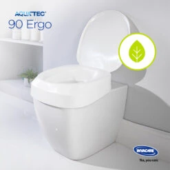 Toilettensitzerhöhung Aquatec AT 90 Ergo, HMV, Erhöht Den Toilettensitz Um 10 Cm, Mit Deckel, Passt Auf Alle Gängigen WC-Becken, Neues Design Ohne Schrauben Montierbar -Coloplast Verkaufsgeschäft AT90Ergi Invacare