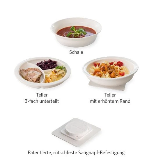 Teller-Set 4-tlg. Mit Rutschfester Saugnapf-Befestigung, Weiß, Schale, Teller Mit Erhöhtem Rand, Teller 3-fach Unterteilt 3 Teller-Set 4-tlg. Mit Rutschfester Saugnapf-Befestigung, Weiß, Schale, Teller Mit Erhöhtem Rand, Teller 3-fach Unterteilt