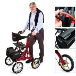 Spring Cross Country Rollator, Outdoor Wanderrollator, Gelände Profilbereifung Pannensicher, Inkl. Rückengurt + Korb + Stockhalter, Bis 136kg Belastbar, Nur 9.2kg (zur Zeit Nur In Grau) -Coloplast Verkaufsgeschäft BES CC 017