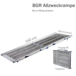 Feal BGR Allzweckrampe VR16, Klappbar, Länge 160cm (85cm Geklappt), Bis Zu 400kg, Innenbreite 82cm, Vollrampe Aus Extra Stabilem Streckmetall, Gewicht 18kg, Mit Griffen Und Sicherheitsverriegelung