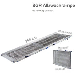 Feal BGR Allzweckrampe VR25, Klappbar, Länge 250cm (130cm Geklappt), Bis Zu 400kg, Innenbreite 82cm, Vollrampe Aus Extra Stabilem Streckmetall, Gewicht 23kg, Mit Griffen Und Sicherheitsverriegelung