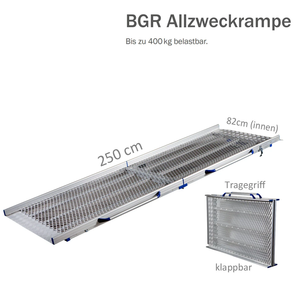 Feal BGR Allzweckrampe VR25, Klappbar, Länge 250cm (130cm Geklappt), Bis Zu 400kg, Innenbreite 82cm, Vollrampe Aus Extra Stabilem Streckmetall, Gewicht 23kg, Mit Griffen Und Sicherheitsverriegelung 3 Feal BGR Allzweckrampe VR25, Klappbar, Länge 250cm (130cm Geklappt), Bis Zu 400kg, Innenbreite 82cm, Vollrampe Aus Extra Stabilem Streckmetall, Gewicht 23kg, Mit Griffen Und Sicherheitsverriegelung