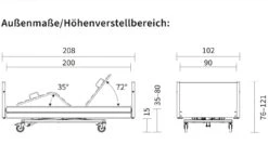 Das Neue Burmeier Westfalia-Klassik Pflegebett, Das 24V Seniorenbett, Inkl. Holzumbau, Zentral-Rollenfeststellung, 35-80cm Höhenverstellbar, Inkl. Aufrichter, Arbeitslast Bis 200kg -Coloplast Verkaufsgeschäft BUM Westfalia klassik Mass
