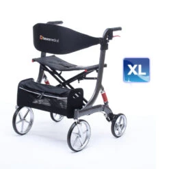 Bescomed Spring XL-L Grau Leichtgewicht-Rollator, Mit Justierbaren Spiralfedern, Rückengurt Gepolstert, Sitzhöhe 60cm, Griffe 93-104cm, Bis 240kg