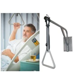 Bettgalgen Zur Wandmontage, Bettaufrichter (inkl. Wandplatte, Ohne Befestigungsmaterial), Ausleger Ca. 73cm, Beidseitig Schwenkbar, Griff Höhenverstellbar, Bis 100kg Belastbar