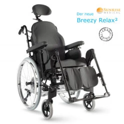 Sunrise Medical Breezy Relax 2 Pflegerollstuhl, Multifunktionsrollstuhl, Mit Rückenlehnverstellung, Ergopolster Im Sitz & Rücken, Beinstütze Hochschwenkbar, Bis 145 Kg