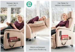 Club2 Soft Sessel, Mikrofaser Beige, Weich Gepolsterter Aufstehsessel Mit Schlaffunktion, Elektrische Verstellbar, 2-motorig, Bis 150kg -Coloplast Verkaufsgeschäft Club2 Sessel Soft Vorteile