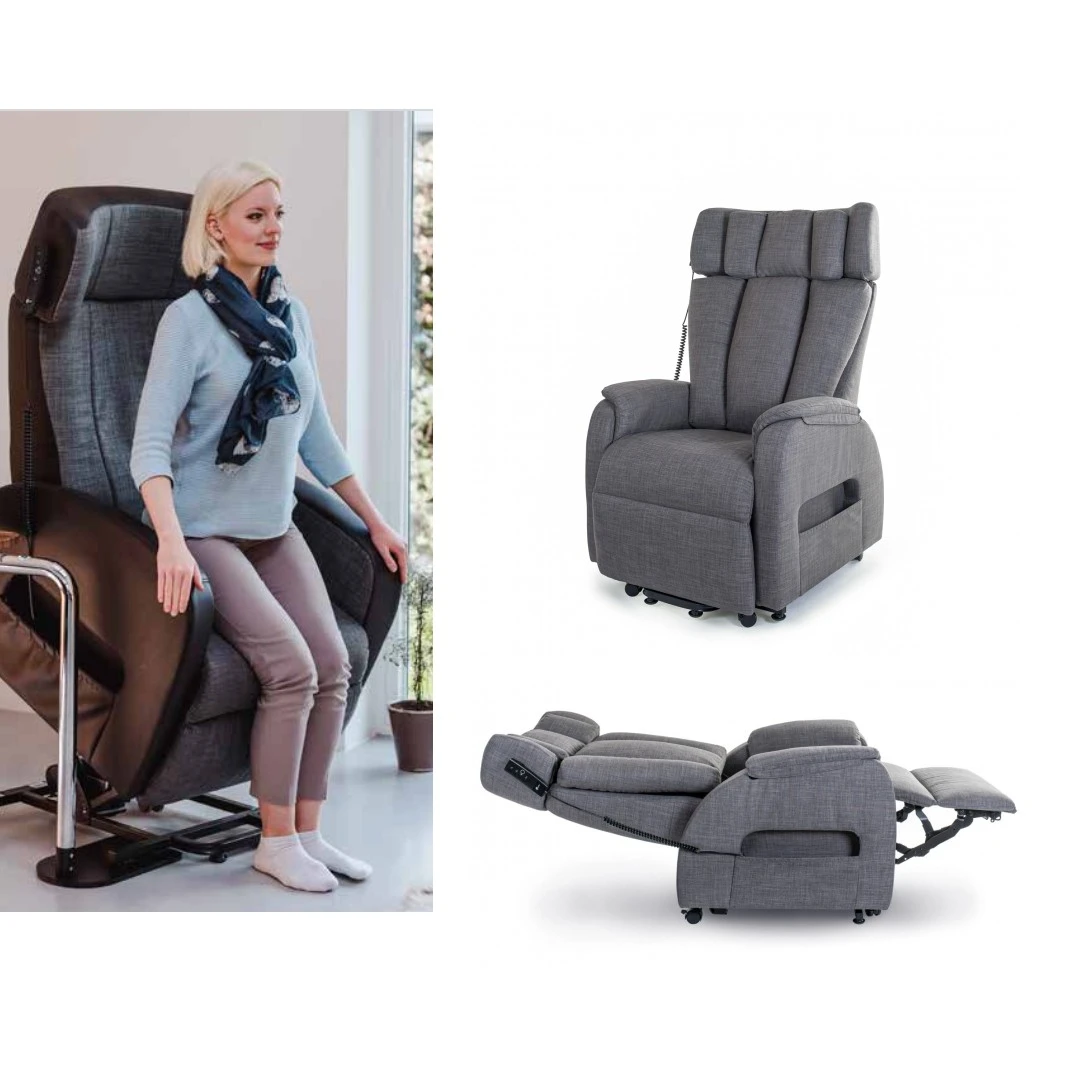 Club2 Soft Sessel, Webstoff Grau, Weich Gepolsterter Aufstehsessel Mit Schlaffunktion, Elektrische Verstellbar, 2-motorig, Bis 150kg 4 Club2 Soft Sessel, Webstoff Grau, Weich Gepolsterter Aufstehsessel Mit Schlaffunktion, Elektrische Verstellbar, 2-motorig, Bis 150kg – Bild 2