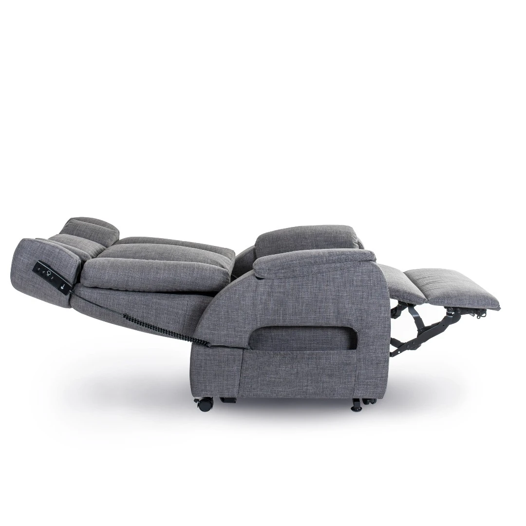 Club2 Soft Sessel, Webstoff Grau, Weich Gepolsterter Aufstehsessel Mit Schlaffunktion, Elektrische Verstellbar, 2-motorig, Bis 150kg 6 Club2 Soft Sessel, Webstoff Grau, Weich Gepolsterter Aufstehsessel Mit Schlaffunktion, Elektrische Verstellbar, 2-motorig, Bis 150kg – Bild 4