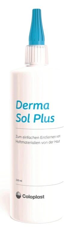 Coloplast Derma Sol Plus, 230ml Pflasterentferner, Neue Packung: Flasche Mit 230 Ml, Zur Leichten Entfernung Von Hautschutz- Bzw. Klebeflächen Bei Stomaversorgungen & Pflastern