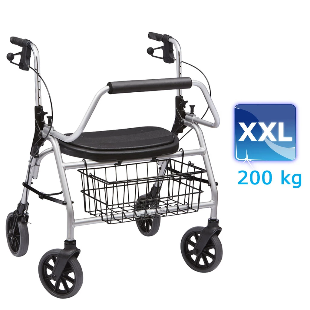 Rollator XXL 200, Sitzbreite 60cm, Alu-Leichtgewicht & Modernes Design, Rückenbügel, Korb, Softsitz, Besonders Stabil Bis 200 Kg 4 Rollator XXL 200, Sitzbreite 60cm, Alu-Leichtgewicht & Modernes Design, Rückenbügel, Korb, Softsitz, Besonders Stabil Bis 200 Kg – Bild 2