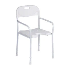 Dietz 9401-A Duschstuhl, 4-fach Höhenverstallbar, Mit Armlehne & Rückenstütze, Bis 120kg