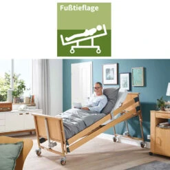 Das Neue Burmeier Pflegebett Dali Holz, Funkbedienung, 24V-Sicherheits-Technik, Mit Holzumrandung, Holz-Liegefläche 4-geteilt, Bis 185kg Arbeitslast -Coloplast Verkaufsgeschäft Dali Bett Fusstieflage 2