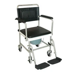 Drive Transport-Toilettenrollstuhl, HMV, Bis 130 Kg Belastbar, Toilettenstuhl Komplettset, Sitzbrille + Sitzpolster, Eimer + Deckel, Beinstützen Abschwenkbar