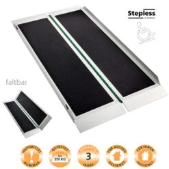 EasyFold Pro Rampe, Robuste Aluminiumrampe Bis 350kg, Kofferrampe Ideal Für Elektrische Rollstühle Und Elektromobile, Breite Fahrfläche, Faltbar (Maße 95 Bis 210cm)