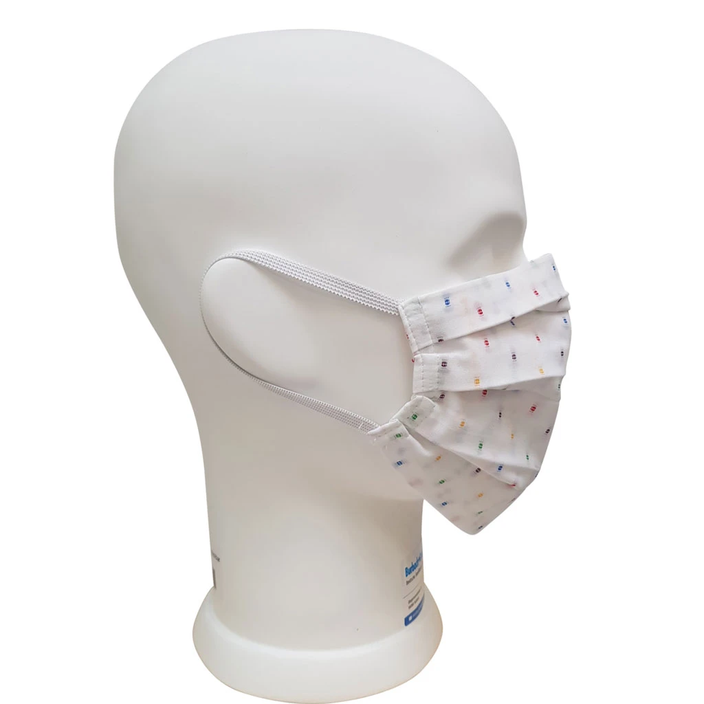 3x FMT Mund-Nasen-Maske Textil, Weiß/gepunktet, Waschbar 60°, 3-lagig, Öko-Tex, Mit Eingearbeitetem Vlies (65% Baumwolle, 35% Polyester) Mehrfach-Maske, Mit Gummiband, Marvitamed Handgel 80ml, Feuchttücher Gratis 6 3x FMT Mund-Nasen-Maske Textil, Weiß/gepunktet, Waschbar 60°, 3-lagig, Öko-Tex, Mit Eingearbeitetem Vlies (65% Baumwolle, 35% Polyester) Mehrfach-Maske, Mit Gummiband, Marvitamed Handgel 80ml, Feuchttücher Gratis – Bild 4