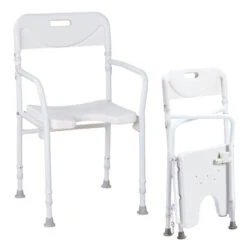 Faltbarer Duschstuhl, Mit Armlehnen Und Rückenlehne, Aluminium, Bis 120kg Belastbar
