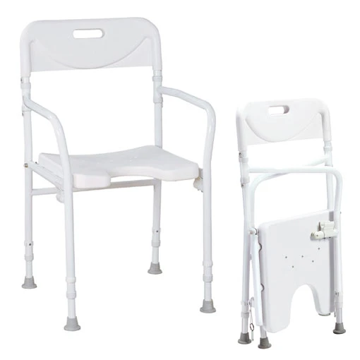 Faltbarer Duschstuhl, Mit Armlehnen Und Rückenlehne, Aluminium, Bis 120kg Belastbar 3 Faltbarer Duschstuhl, Mit Armlehnen Und Rückenlehne, Aluminium, Bis 120kg Belastbar