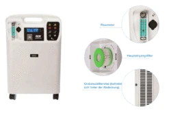 GCE M50 FireSafe Sauerstoffkonzentrator, 5L/min., Leiser Betrieb, Sauerstoffgerät Mit Digitalanzeige (Set Mit FireSafe, Anfeuchter, O2-Nasenbrille Und Sauerstoff-Atemmaske) -Coloplast Verkaufsgeschäft GCE M50 Details