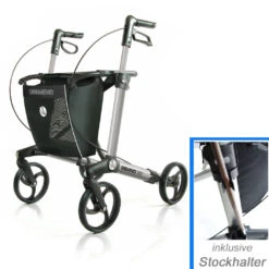Sunrise Medical Rollator Gemino 30 Titanium Inklusive Stockhalter, Leichtgewicht-Rollator, Spar-Set Gehwagen