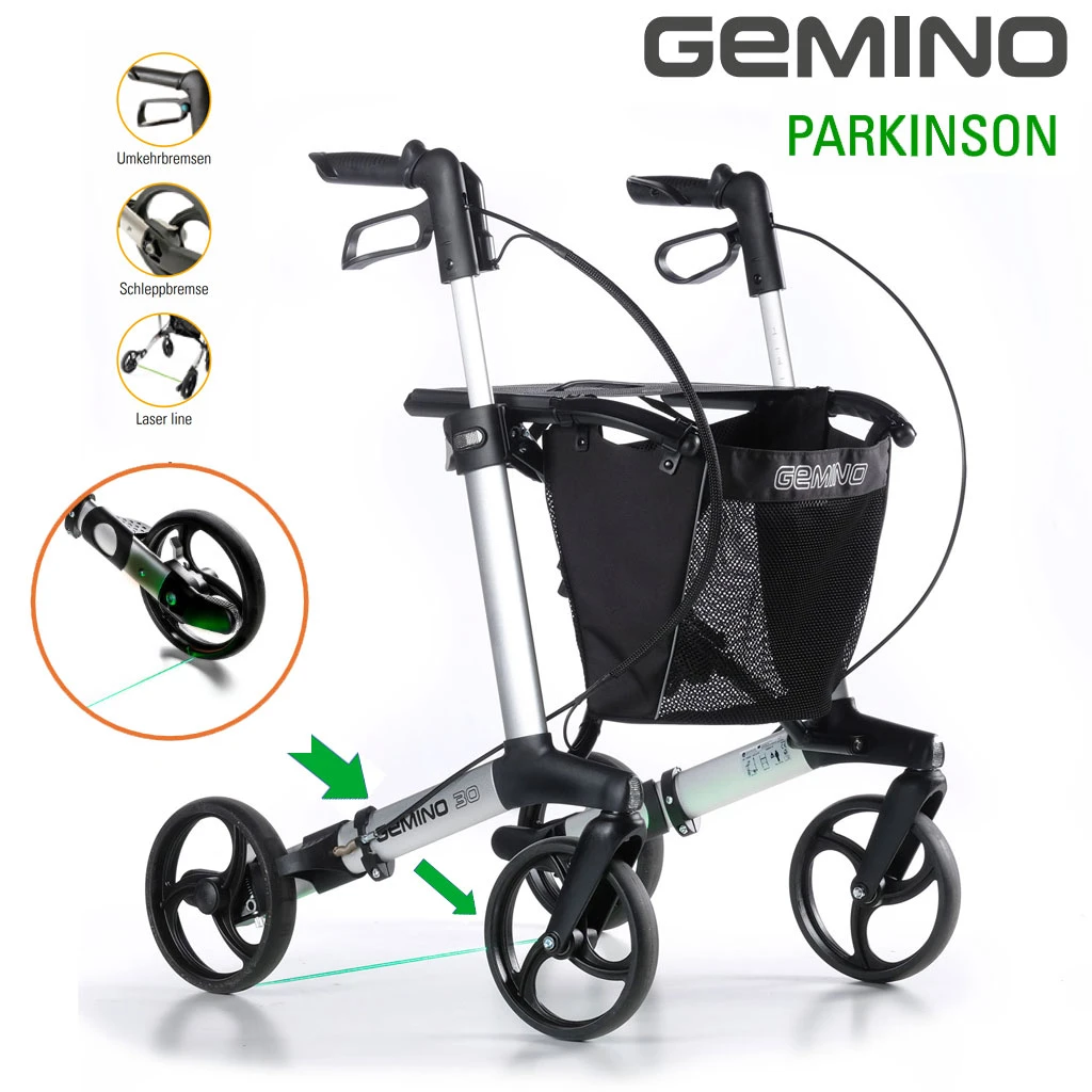 Gemino 30 Parkinson Rollator Mit Umkehrbremssystem (der Rollator Hält Sofort An, Sobald Die Bremse Losgelassen Wird), Laserlicht Aktivierbar (wirkt Dem Freezing Entgegen), Verlangsamungsbremse, Saphirblau, Bis 130kg, Leichtgewicht 3 Gemino 30 Parkinson Rollator Mit Umkehrbremssystem (der Rollator Hält Sofort An, Sobald Die Bremse Losgelassen Wird), Laserlicht Aktivierbar (wirkt Dem Freezing Entgegen), Verlangsamungsbremse, Saphirblau, Bis 130kg, Leichtgewicht