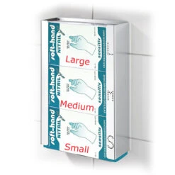 Handschuhspender Triple, Edelstahl, 3-fach Handschuhhalterung Für 3 X Einmal-/OP-Untersuchungshandschuhe Spenderboxen, Größengravur S-M-L, Hochwertige Verarbeitung, Oberfläche Matt Gebürstet -Coloplast Verkaufsgeschäft Handschuhhalterung S M L