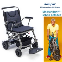 Invacare Kompas, Faltbarer Elektro-Rollstuhl, 6 Km/h, Flugzeugkonforme Lithium-Ionen-Batterie, Anti-Kippräder, Einfache Steuerung, Bis 115kg