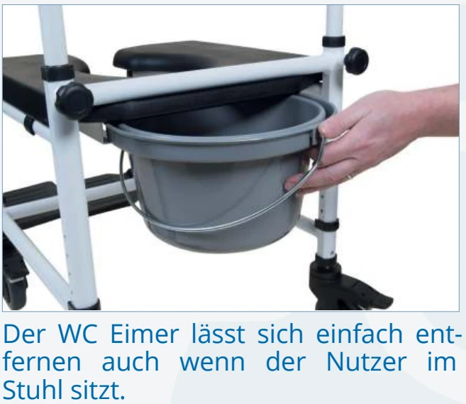 Mobilex Kakadu Schiebe-Dusch- & Toilettenrollstuhl 5"-Räder, Aluminium, HMV, In Small (130kg), Standard (150kg), Breit (150kg) Oder XL (200kg), Inkl. Eimer Mit Deckel 5 Mobilex Kakadu Schiebe-Dusch- & Toilettenrollstuhl 5"-Räder, Aluminium, HMV, In Small (130kg), Standard (150kg), Breit (150kg) Oder XL (200kg), Inkl. Eimer Mit Deckel – Bild 3