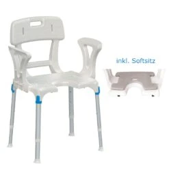 Laguna Duschstuhl Mit Rückenlehne + Armlehnen + Softsitz, HMV, Inkl. Hygieneausschnitt, Schickes Design, 7-fach Höhenverstellbar, Bis 150kg