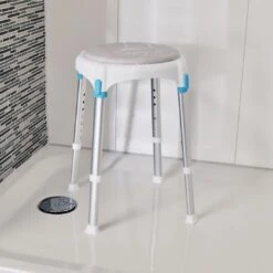 Laguna Duschhocker Rund Inkl. Softsitz, Höhenverstellbar, Sitzfläche Ø 33cm. Höhenverstellbar 39–54cm, Bis 150kg