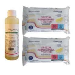 CPAP-Reinigungsset 1x Löwosan + 2x Reinigungstücher Zitrus, CPAP Masken Spezialreiniger (250ml) + Spezial-Reinigungstücher (je 72 Stück)