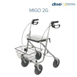 Standard Rollator MIGO 2G, Silber, Pannensicher, Stockhalter, Korb, Tablett, 2. Generation, Schiebegriffe Bis Zu 100cm, Rad 190/50, Bis 130kg