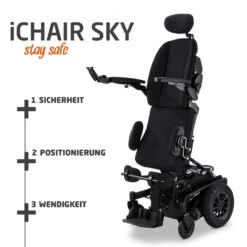 Meyra IChair Sky Elektro-Rollstuhl, Aufstehrollstuhl, Stehfunktion, Liegefunktion, Sitzlift, Sitzkantelung, Rückenverstellung, Memory-Funktion, Wendiger Mittelradantrieb, Sitzsystem Biomechanisch Uvm. -Coloplast Verkaufsgeschäft Meyra Sky stay safe