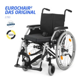Meyra Eurochair 2 Rollstuhl Leichtgewicht Inkl. Premium-Ausstattung, Sicherheitsgurt, Stützrollen, Stockhalter, Sitzkissen, Bis 130kg Personengewicht