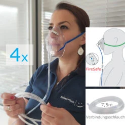 4 X Sauerstoff-Atemmaske Für Erwachsene Mit 2.1m Verbindungsschlauch, 1x Zusätzlich Verbindungsschlauch Lang Mit 7.5m, 1x Zusätzlich FireSafe Schlauchverbinder Brandschutz