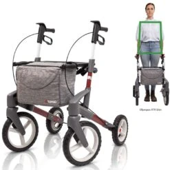 Topro Olympos ATR Slim Outdoor-Rollator, Der Neue Und Schmale Leichtgewichtsrollator Für Draussen, 7 Jahre Garantie, Nur 8.3kg, Bis 150kg -Coloplast Verkaufsgeschäft Olympos ATR Slim rot Dame