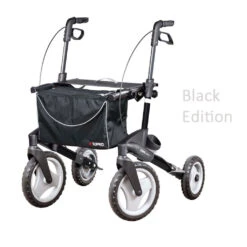 TOPRO Olympos M Rollator, Black Edition, Der Outdoorrollator, Leichtgewicht, Faltbar, Für Personengröße 150-195 Cm, Bis 150kg