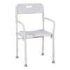 RFM Faltbarer Duschstuhl, Mit Armlehnen, Mit Hygieneauschnitt, Höhenverstellbar, Ohne Werkzeug Einfach Faltbar, Bis 110kg