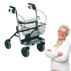 Invacare Rollator P452E/3 Banjo Komplettset Mit Stockhalter, Korb Und Tablett, Bis 130kg