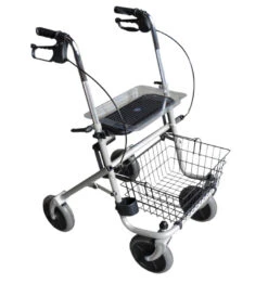 Trendmobil Standard Rollator, Faltbar, Rollator Mit Korb, Tablett Und Stockhalter, Silber, Bis 120kg