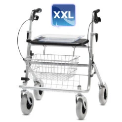 Bischoff & Bischoff Rollator XL B Bis 200kg, HMV Rollator Komplett Mit Korb,Tablett & Stockhalter