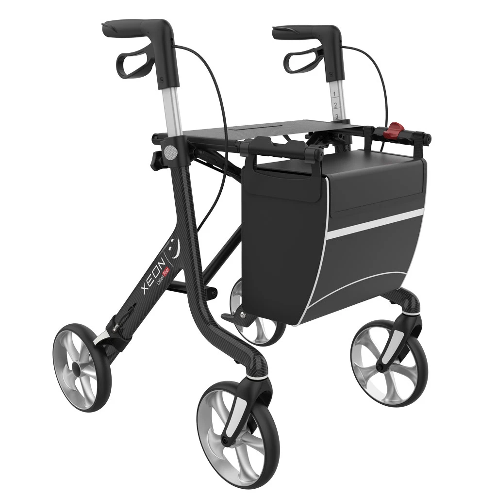 Xeon Carbon Rollator Exklusiv (M), Ultra Leichtgewichts Rollator Niedrig, Gehwagen Mit Bequemer Sitzhöhe 54cm, Griffhöhe 72-85cm, Mit Nur 4,8 Kg Einer Der Leichtesten Leichtgewicht-Rollatoren, Inkl. Stockhalter, Bis 150kg Belastbar 4 Xeon Carbon Rollator Exklusiv (M), Ultra Leichtgewichts Rollator Niedrig, Gehwagen Mit Bequemer Sitzhöhe 54cm, Griffhöhe 72-85cm, Mit Nur 4,8 Kg Einer Der Leichtesten Leichtgewicht-Rollatoren, Inkl. Stockhalter, Bis 150kg Belastbar – Bild 2