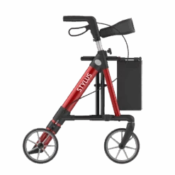 STYLUS BX Leichtgewichts-Rollator, HMV, Alu Leichtbau, Farbe Fresh Red, TPE-Räder, Rückengurt, Stockhalter, Einkaufstasche, Nur 6.5kg, Bis 150kg Belastbar