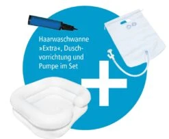 Haarwaschwannen-Set Extra, Inkl. Duschvorrichtung Und Pumpe, Aufblasbare Haarwaschwanne, 2-reihig, Mit Absperrbarem Wasserablauf Und Kopfmulde