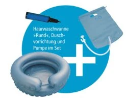 Haarwaschwannen-Set Rund, Inkl. Duschvorrichtung Und Pumpe, Aufblasbare Haarwaschwanne, 2-reihig, Mit Absperrbarem Wasserablauf Und Kopfmulde