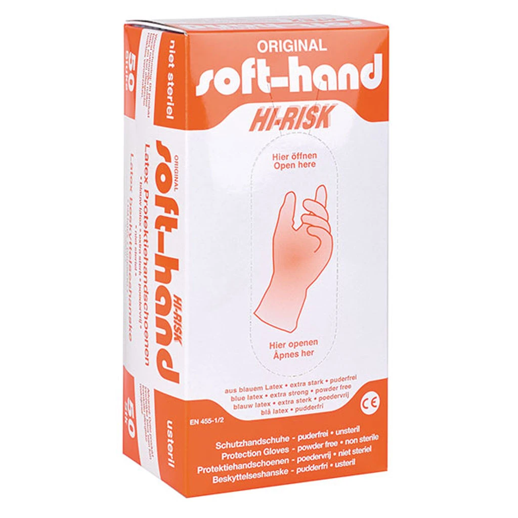Soft-Hand Hi-Risk Latex L, Einmal Untersuchungshandschuhe Für Laborzwecke, Fb. Blau, Puderfrei, Angerauhte Oberfläche, Verlängerte Stulpe Mit Rollrand, Extra Stark, Unsteril, P=50 4 Soft-Hand Hi-Risk Latex L, Einmal Untersuchungshandschuhe Für Laborzwecke, Fb. Blau, Puderfrei, Angerauhte Oberfläche, Verlängerte Stulpe Mit Rollrand, Extra Stark, Unsteril, P=50 – Bild 2